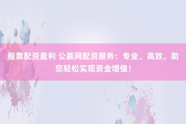 股票配资盈利 公赢网配资服务：专业、高效，助您轻松实现资金增值！