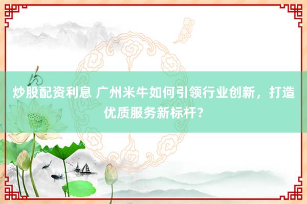 炒股配资利息 广州米牛如何引领行业创新，打造优质服务新标杆？