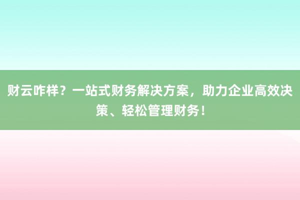 财云咋样？一站式财务解决方案，助力企业高效决策、轻松管理财务！